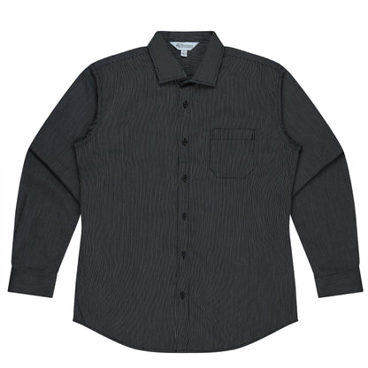 BLACK/SILVER - Henley Mens Shirt Long Sleeve