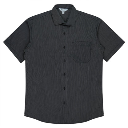 BLACK/SILVER - Henley Mens Shirt Short Sleeve