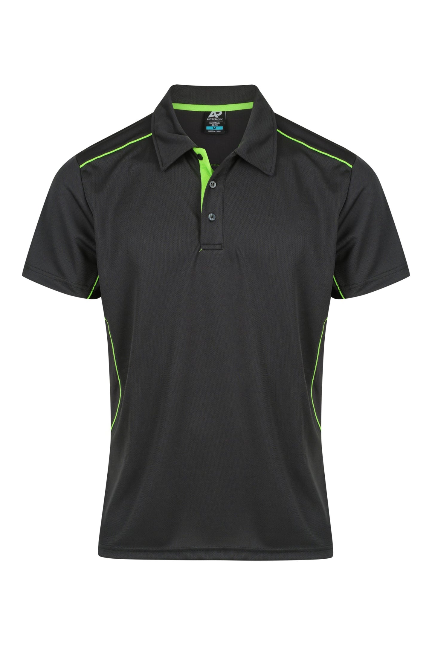SLATE/FLURO GREEN - Kuranda Mens Polos