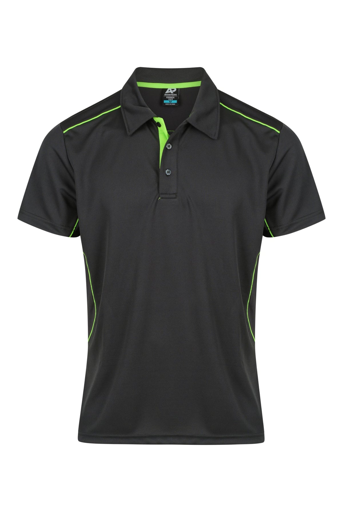 SLATE/FLURO GREEN - Kuranda Mens Polos