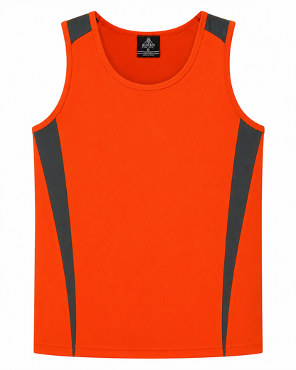 Orange/Charcoal - Eureka Mens Singlets