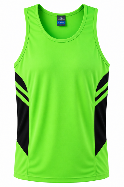 NEON GREEN/BLACK - Tasman Mens Singlets