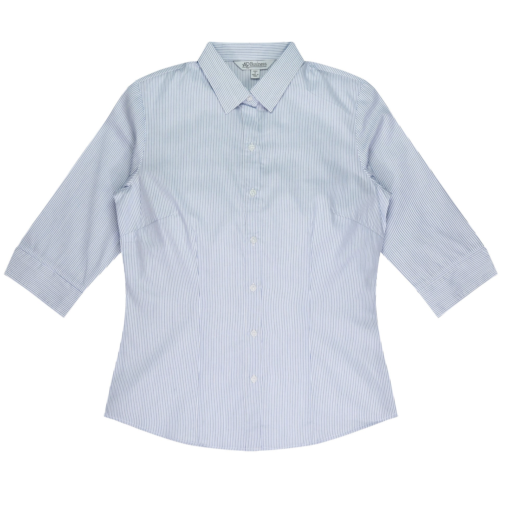 WHITE/NAVY - Henley Lady Shirt 3/4 Sleeve
