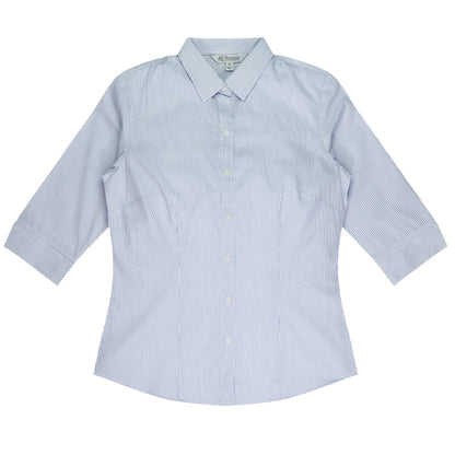 WHITE/NAVY - Henley Lady Shirt 3/4 Sleeve