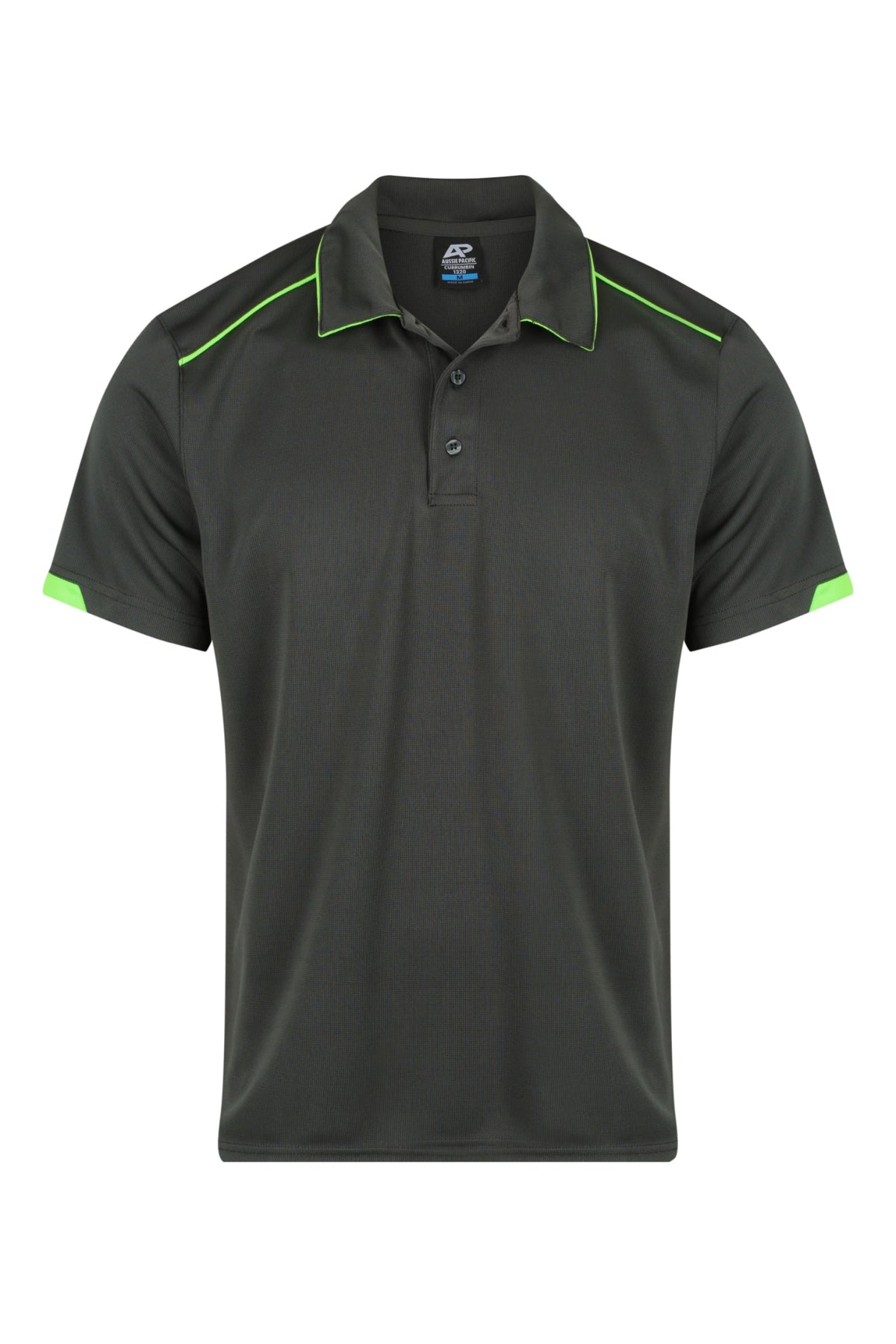 SLATE/HI VIZ GREEN - Currumbin Mens Polos