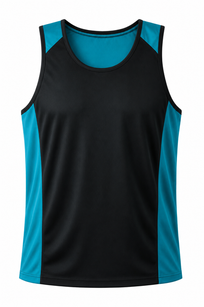 BLACK/TEAL - Premier Mens Singlets