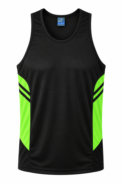 BLACK/NEON GREEN - Tasman Mens Singlets