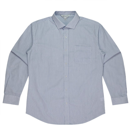 WHITE/NAVY - Henley Mens Shirt Long Sleeve