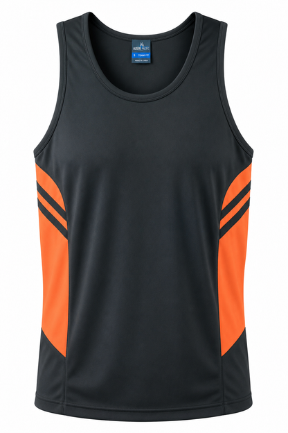 SLATE/NEON ORANGE - Tasman Mens Singlets