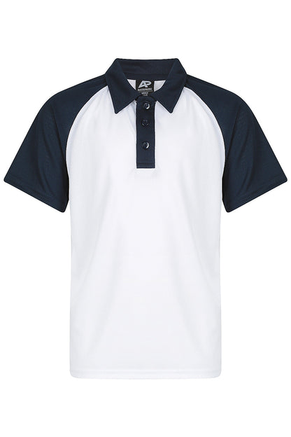 WHITE/NAVY - Manly Kids Polos