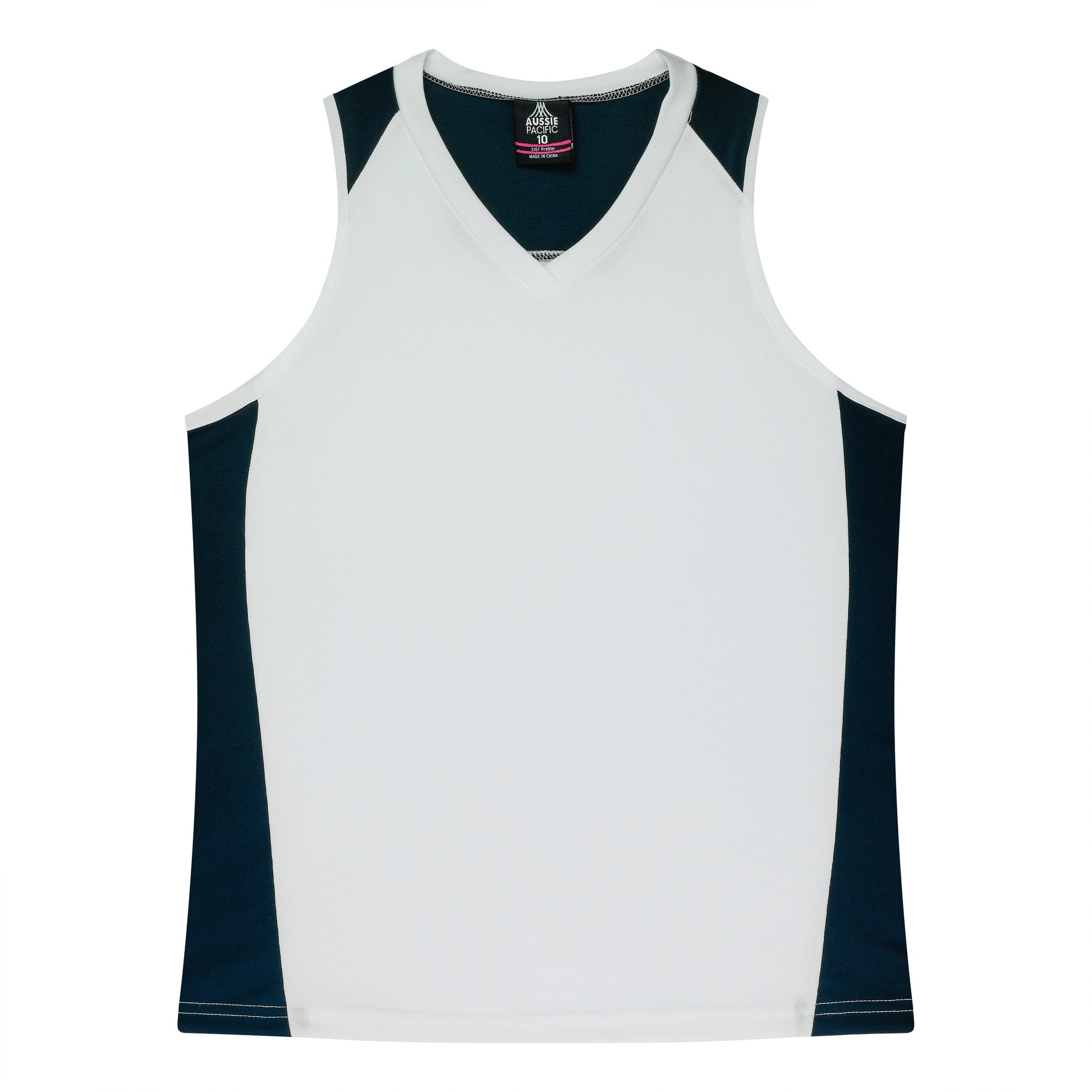 WHITE/NAVY - Premier Lady Singlets
