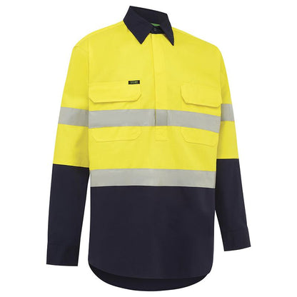 WORKIT Workwear Hi Vis 2 Tone Lightweight Closed Front Long Sleeve Gussett Cuff Taped Shirt