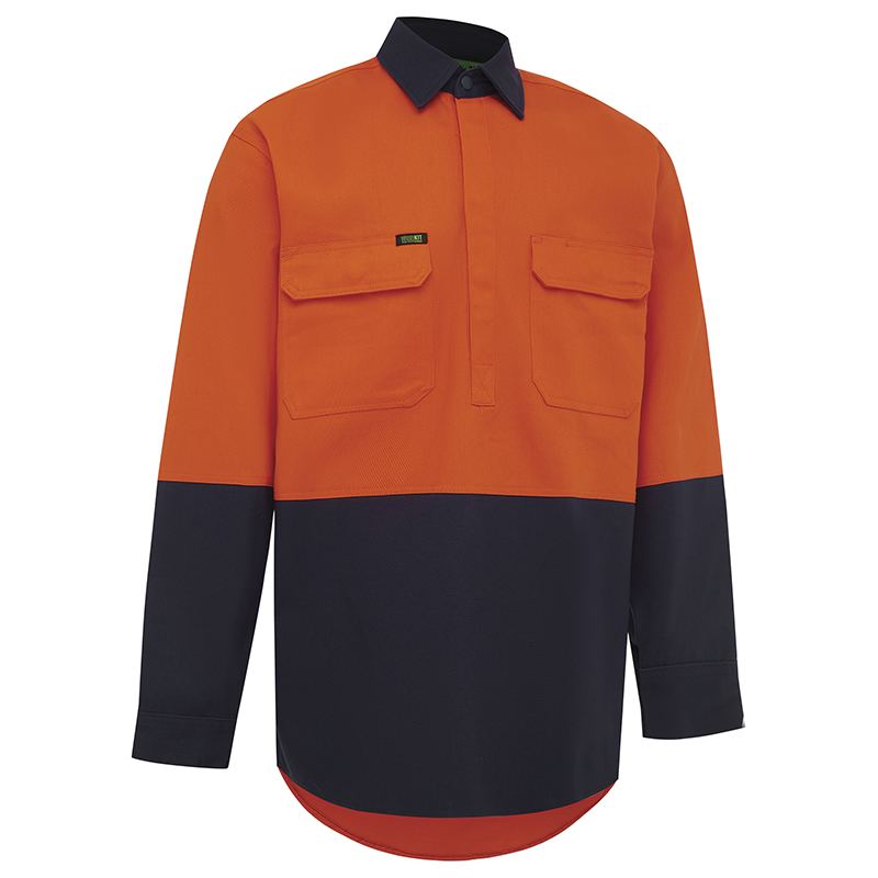 WORKIT Workwear Hi Vis 2 Tone Closed Front Dual Weight Welders Shirt