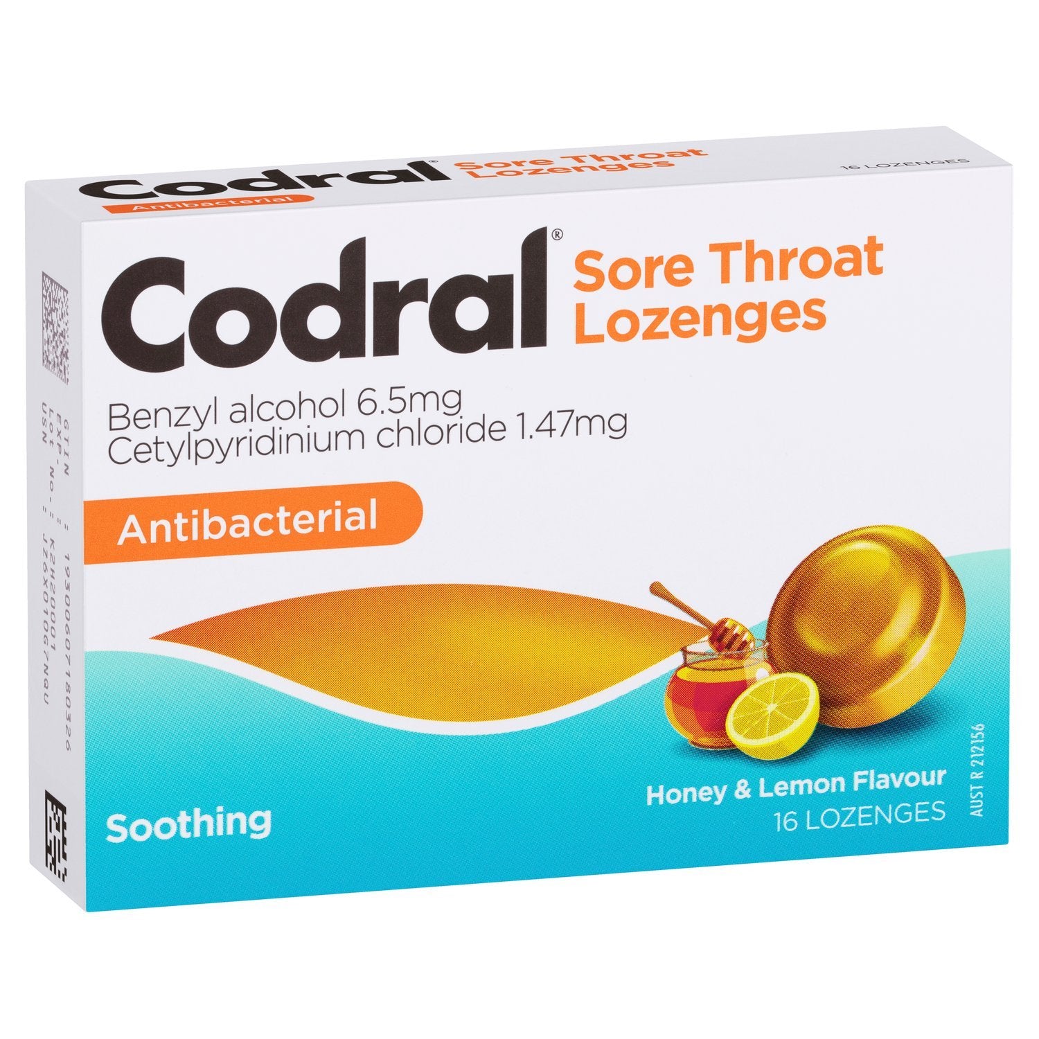 JOHNSON & JOHNSON 231088 Codral Sore Throat Lozenges Antibacterial Honey & Lemon 16