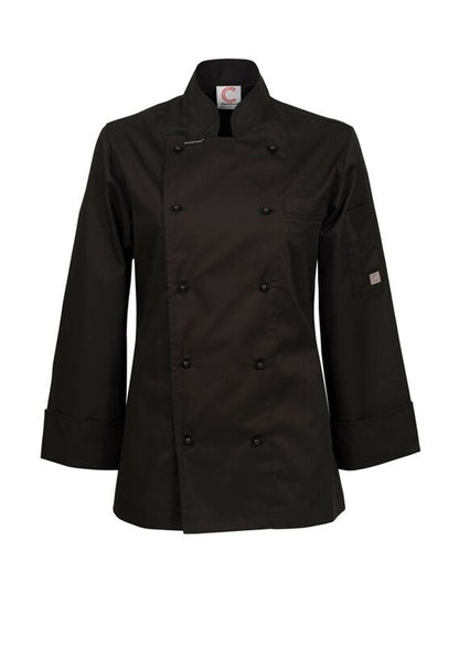 Chefscraft CJL20 Ladies Lightweight Executive Long Sleeve Chefs Jacket in Black Jkt / Black Buttons