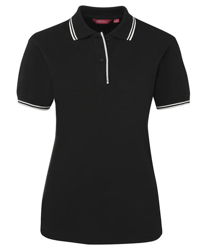 JB's Ladies Contrast Polo Black/White-08