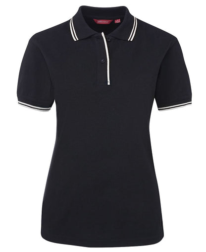 JB's Ladies Contrast Polo Black/White-08