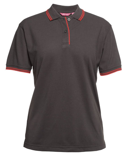 JB's Ladies Contrast Polo Black/White-08