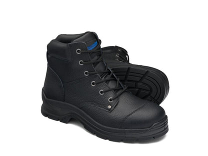 Blundstone 313 Black print leather lace up safety boot with padded collar and ¾ bellows