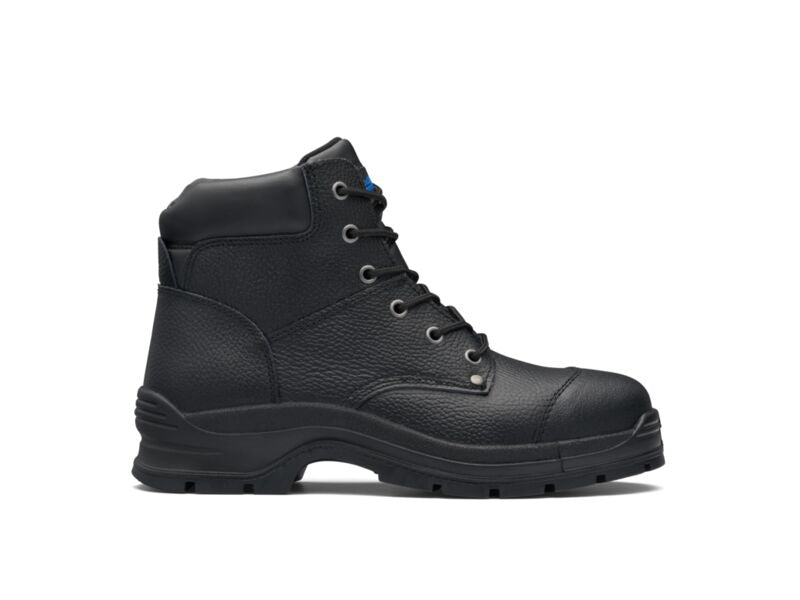 Blundstone 313 Black print leather lace up safety boot with padded collar and ¾ bellows