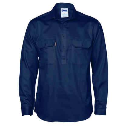 3204 Close Front Cotton Drill Shirt - Long Sleeve