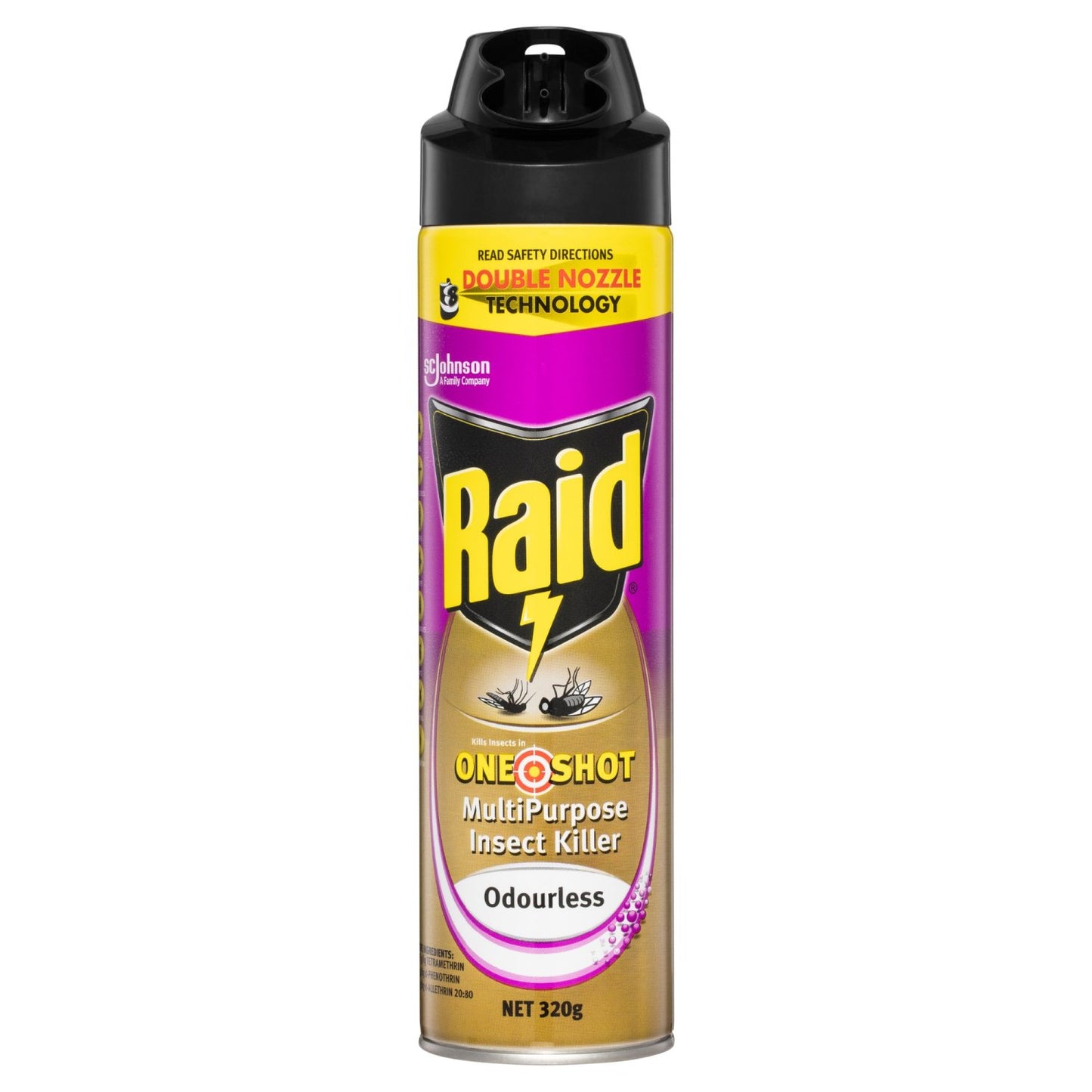 SC JOHNSON DEB SCJ322830 Raid Double Nozzle Multipurpose Insect Killer Odourless 320g Purple