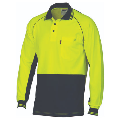 3720 HiVis Cotton Backed Cool-Breeze Contrast Polo - long Sleeve