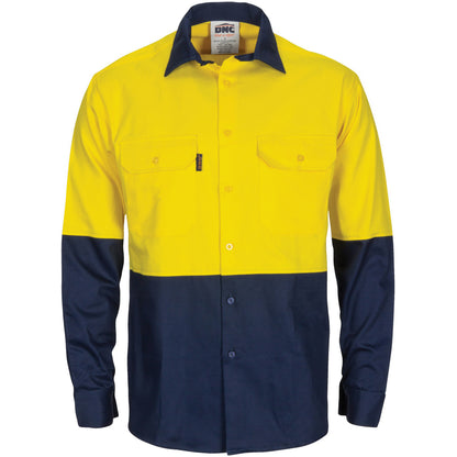3733 HiVis L/W Cool-Breeze T2 Vertical Vented Cotton Shirt with Gusset Sleeves - Long Sleeve