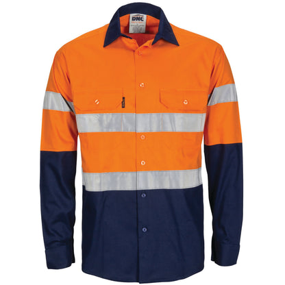 3782 HiVis R/W Cool-Breeze T2 Vertical Vented Cotton Shirt with Gusset Sleeves, Generic R/Tape - Long Sleeve