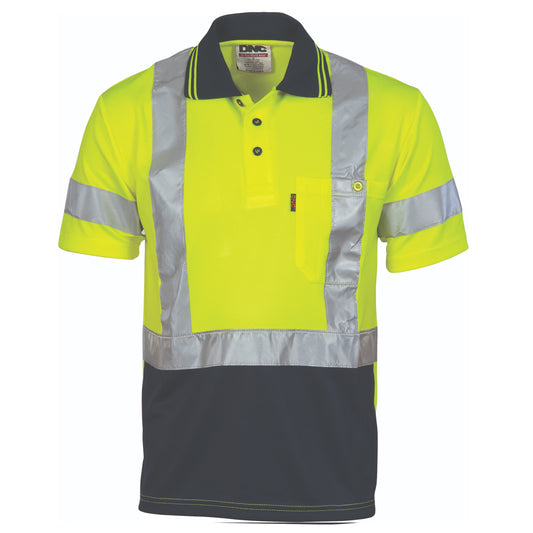 3912 Hivis D/N Cool Breathe Polo Shirt With Cross Back R/Tape - Short Sleeve
