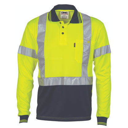 3914 Hivis D/N Cool-Breathe Polo Shirt With Cross Back R/Tape - Long Sleeve