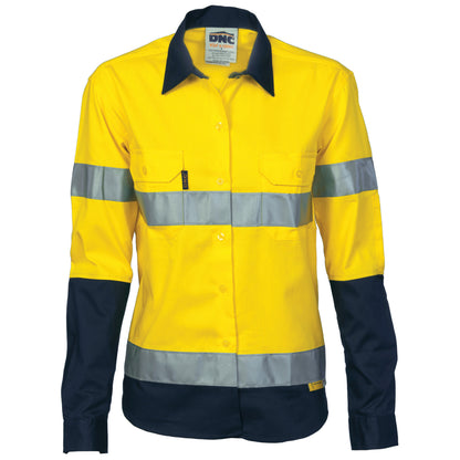 3936 Ladies HiVis Two Tone Drill Shirt with 3M R/Tape - Long sleeve