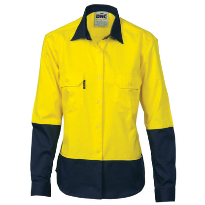3940 Ladies HiVis 2 Tone Cool-Breeze Cotton Shirt - Long Sleeve