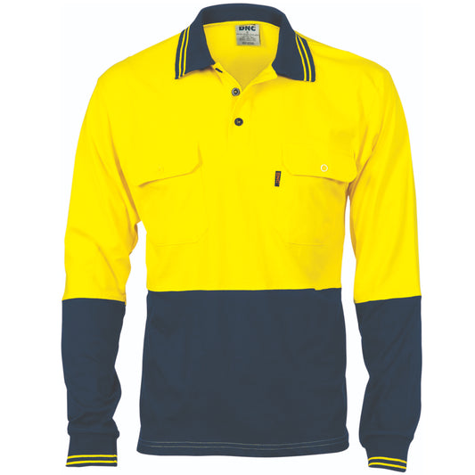 3944 HiVis Cool-Breeze 2 Tone Cotton Jersey Polo Shirt with Twin Chest Pocket - L/S