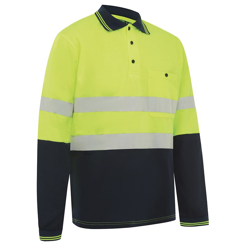WORKIT Workwear Hi Vis 2 Tone Long Sleeve Poly/Cotton Taped Polo Shirt