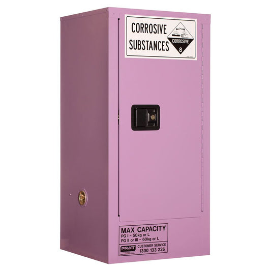 Pratt Safety Corrosive Substance Storage Cabinet: Metal - 60L - 1 Door - 2 Shelves