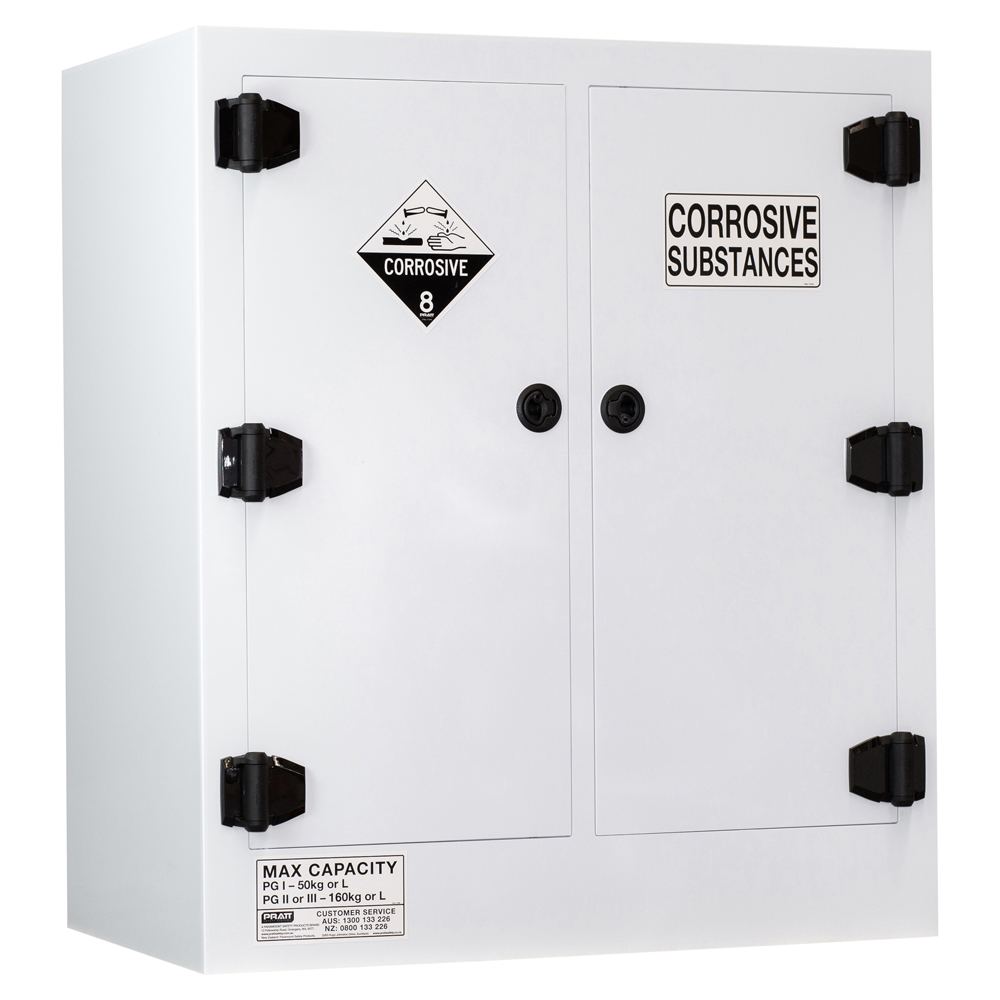 Pratt Safety Corrosive Substance Storage Cabinet: Polypropylene - 160L - 2 Doors - 4 Shelves