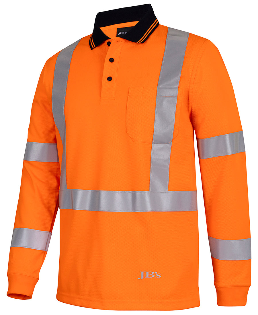 6DAQL Hi Vis L/S Nsw/Qld Rail X-Back Polo