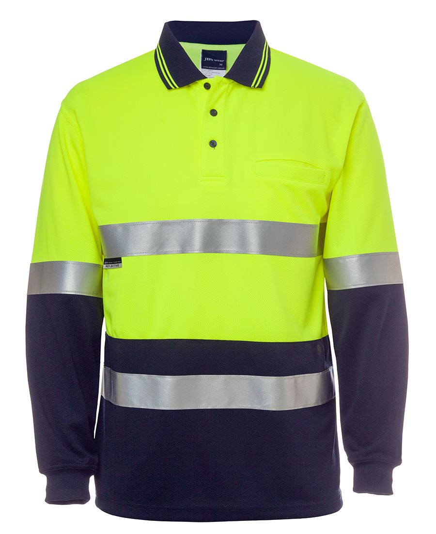 JB's Hv L/S (D+N) Cotton Back Polo Lime/Nvy