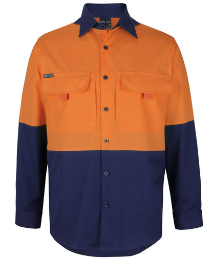 JB's Hv L/S Ripstop Fishing Shirt Orange/Navy
