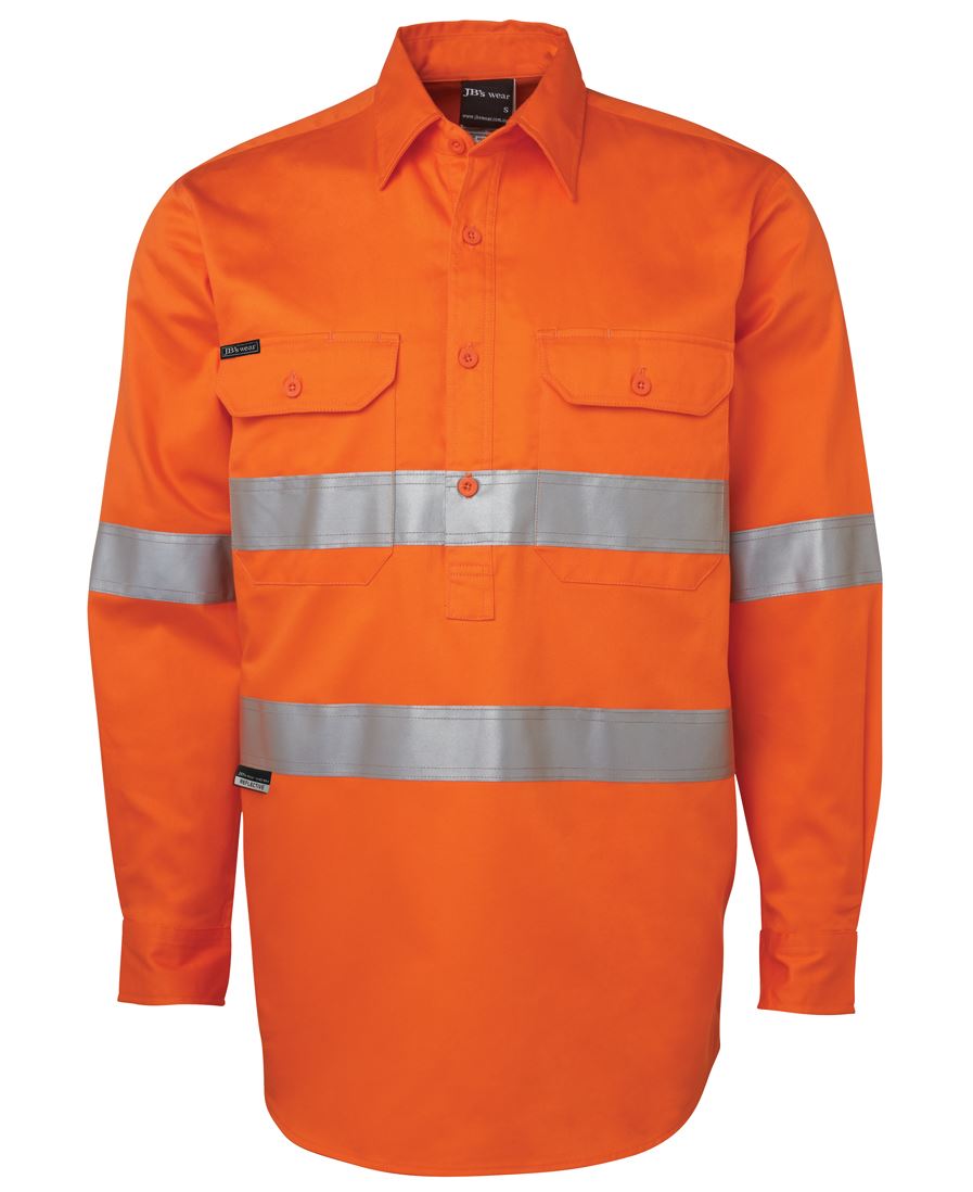 JB's Hv (D+N) Close Front L/S 190G Shirt Orange/Navy-Xs