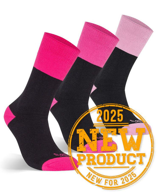 JB's Ladies Work Sock 3 Pack Black/Mix Pink - 5-8