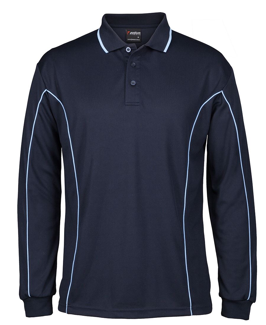 Podium L/S Piping Polo Black/Red-2Xs