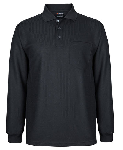 Podium L/S Waffle Pocket Polo Black-S