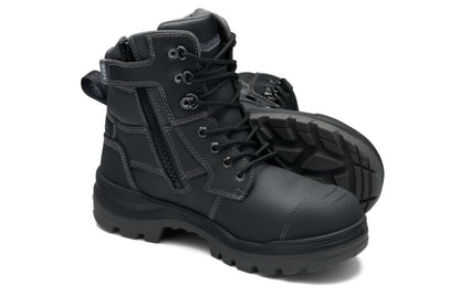 Blundstone 8071 RotoFlex Black water-resistant Platinum leather TPU 150mm zip sided safety boot