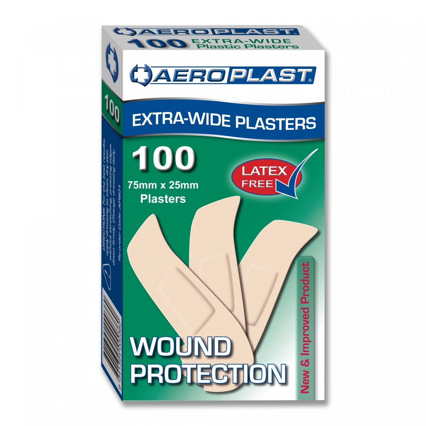 AERO HEALTHCARE AP801 Aeroplast Plastic Extra-Wide Strips 75mm x 25mm Box of 100