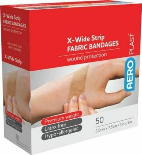 AERO HEALTHCARE AFP6015 Aeroplast Fabric Extra-Wide Strips 75mm x 25mm Box of 50