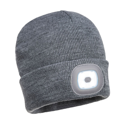 Portwest Rechargeable Twin LED Beanie in Grey