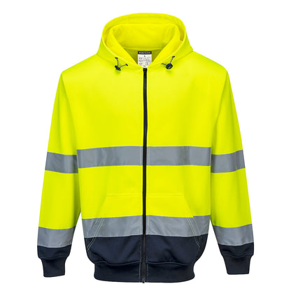 Portwest Hi-Vis Contrast Zipped Hoodie in Yellow/Navy