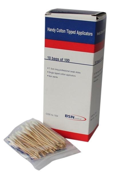 BSN MEDICAL B7504 Handy Cotton Tips Single End 7.5cm Wooden Pack of 100